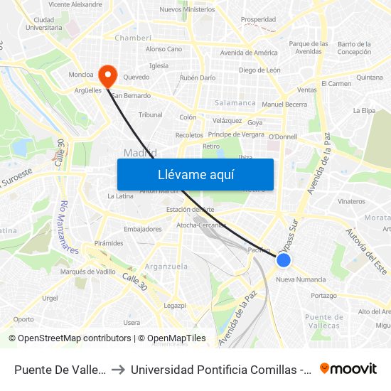 Puente De Vallecas to Universidad Pontificia Comillas - Icade map