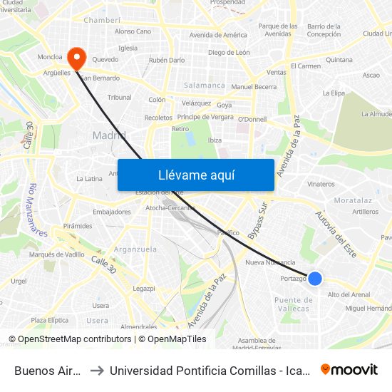 Buenos Aires to Universidad Pontificia Comillas - Icade map