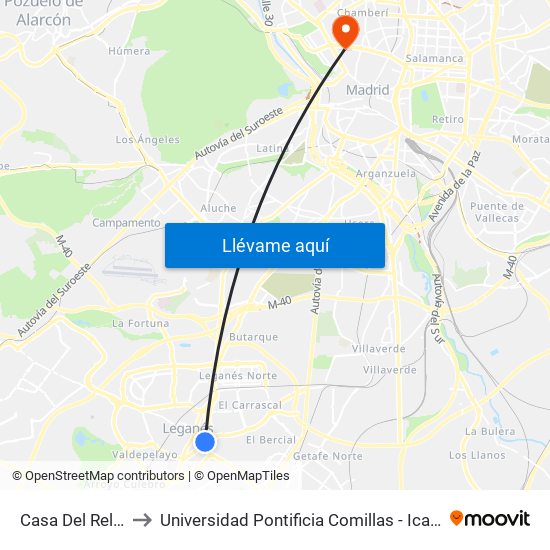 Casa Del Reloj to Universidad Pontificia Comillas - Icade map