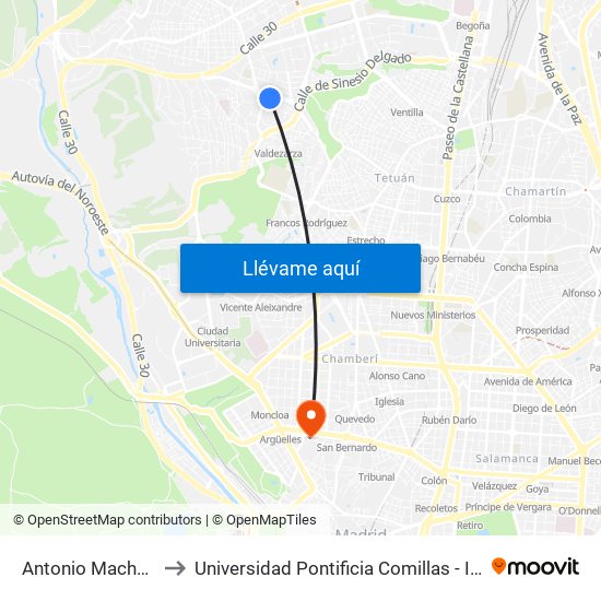 Antonio Machado to Universidad Pontificia Comillas - Icade map