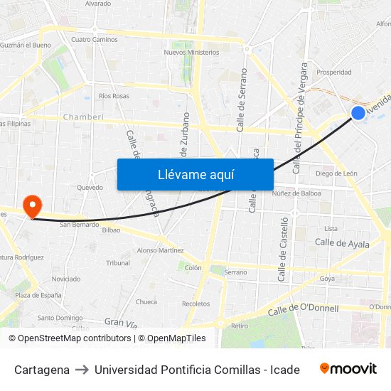 Cartagena to Universidad Pontificia Comillas - Icade map