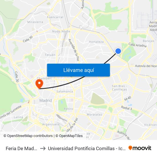 Feria De Madrid to Universidad Pontificia Comillas - Icade map