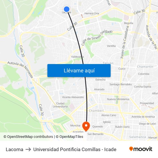 Lacoma to Universidad Pontificia Comillas - Icade map