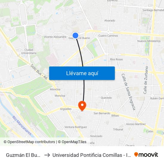 Guzmán El Bueno to Universidad Pontificia Comillas - Icade map