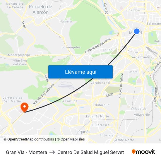 Gran Vía - Montera to Centro De Salud Miguel Servet map