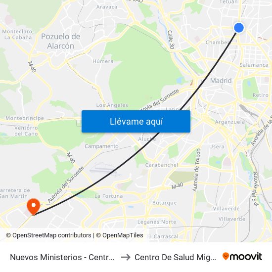 Nuevos Ministerios - Centro Comercial to Centro De Salud Miguel Servet map