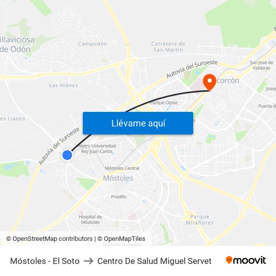 Móstoles - El Soto to Centro De Salud Miguel Servet map