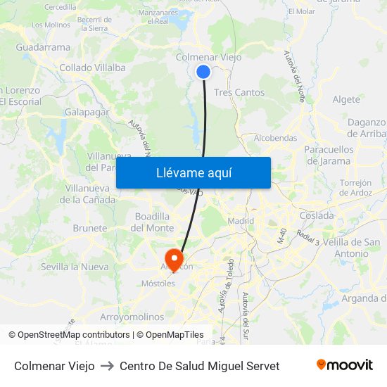 Colmenar Viejo to Centro De Salud Miguel Servet map