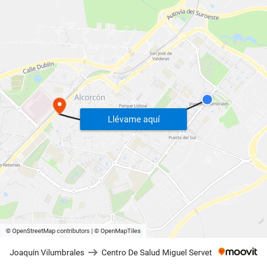 Joaquín Vilumbrales to Centro De Salud Miguel Servet map