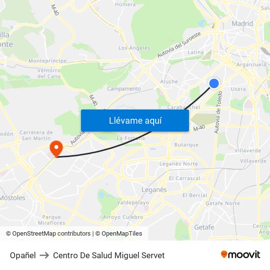 Opañel to Centro De Salud Miguel Servet map