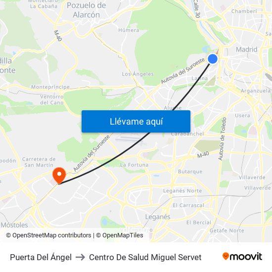 Puerta Del Ángel to Centro De Salud Miguel Servet map
