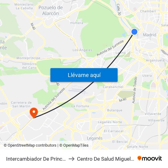 Intercambiador De Príncipe Pío to Centro De Salud Miguel Servet map