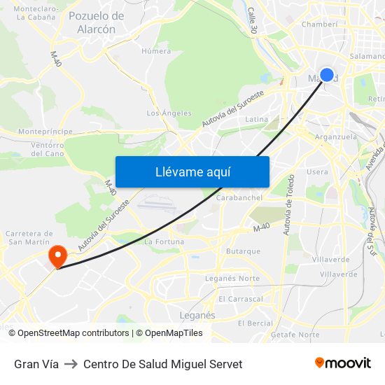 Gran Vía to Centro De Salud Miguel Servet map