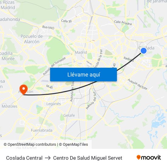 Coslada Central to Centro De Salud Miguel Servet map