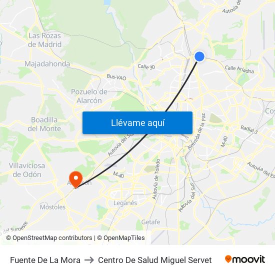 Fuente De La Mora to Centro De Salud Miguel Servet map