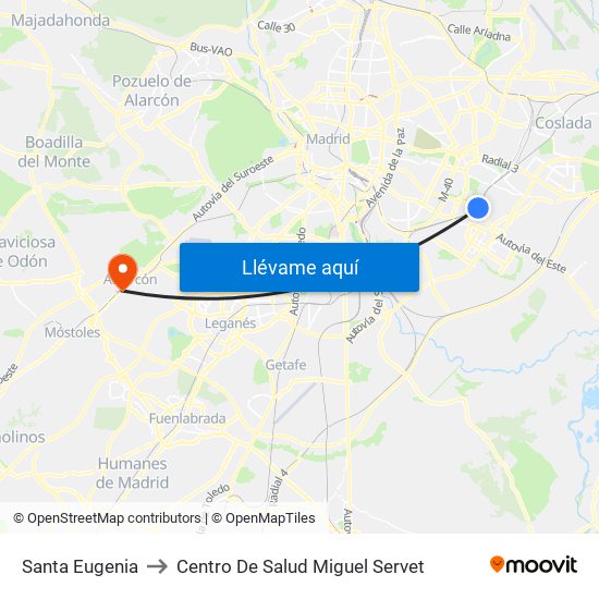 Santa Eugenia to Centro De Salud Miguel Servet map