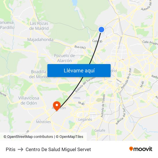 Pitis to Centro De Salud Miguel Servet map