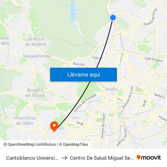 Cantoblanco Universidad to Centro De Salud Miguel Servet map