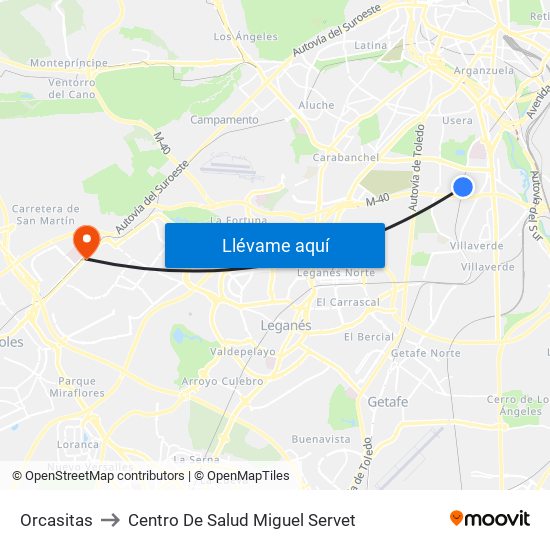 Orcasitas to Centro De Salud Miguel Servet map