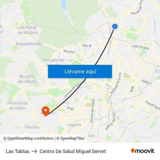 Las Tablas to Centro De Salud Miguel Servet map