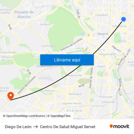Diego De León to Centro De Salud Miguel Servet map