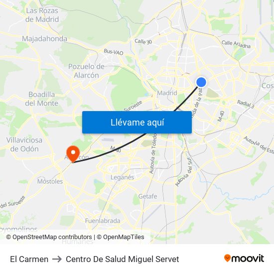 El Carmen to Centro De Salud Miguel Servet map