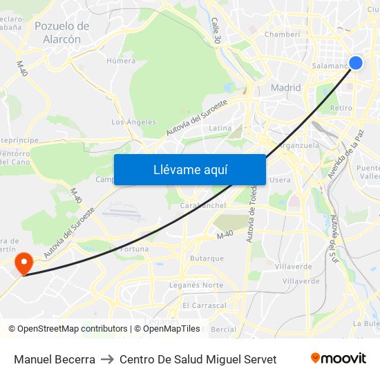 Manuel Becerra to Centro De Salud Miguel Servet map