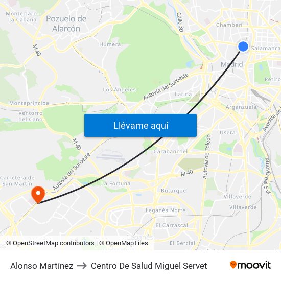 Alonso Martínez to Centro De Salud Miguel Servet map