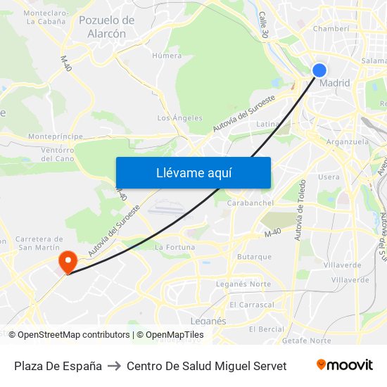 Plaza De España to Centro De Salud Miguel Servet map