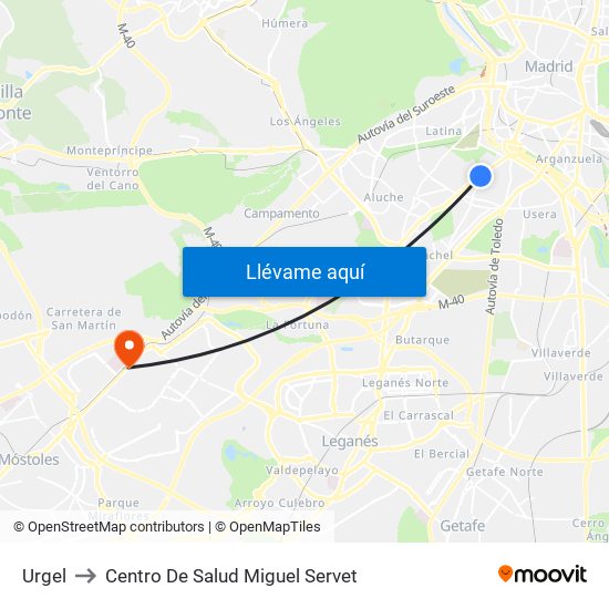 Urgel to Centro De Salud Miguel Servet map