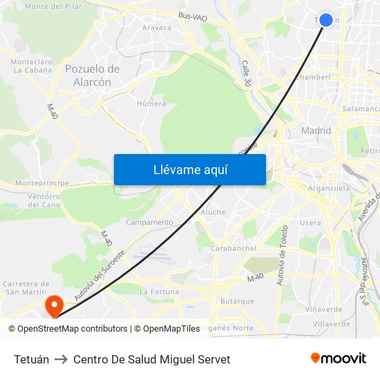 Tetuán to Centro De Salud Miguel Servet map