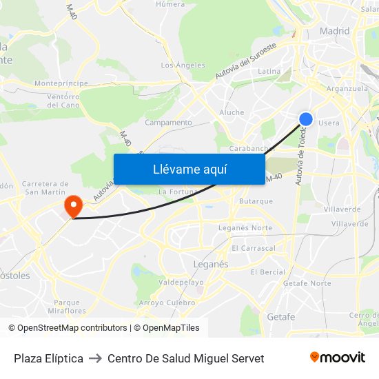 Plaza Elíptica to Centro De Salud Miguel Servet map