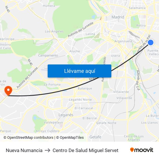 Nueva Numancia to Centro De Salud Miguel Servet map