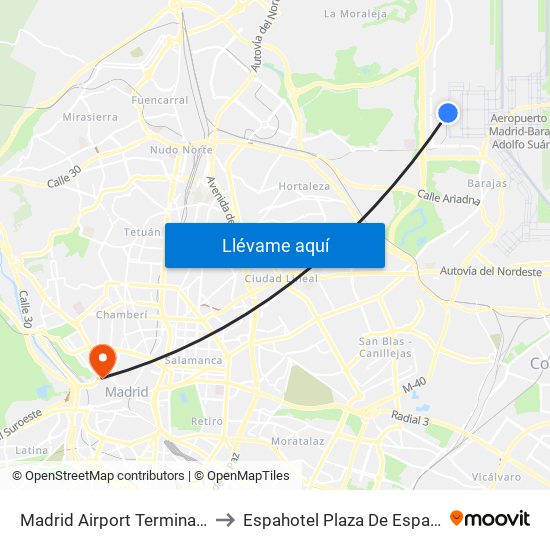 Madrid Airport Terminal 4 to Espahotel Plaza De España map