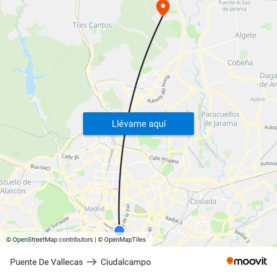 Puente De Vallecas to Ciudalcampo map