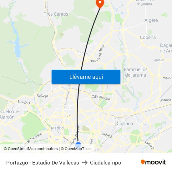 Portazgo - Estadio De Vallecas to Ciudalcampo map