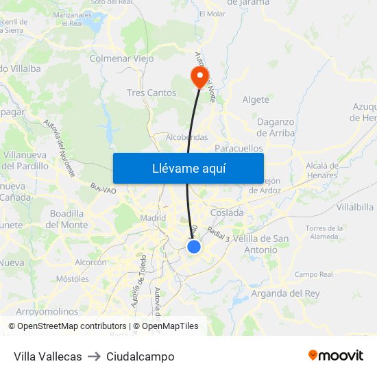 Villa Vallecas to Ciudalcampo map