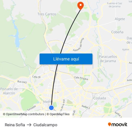 Reina Sofía to Ciudalcampo map