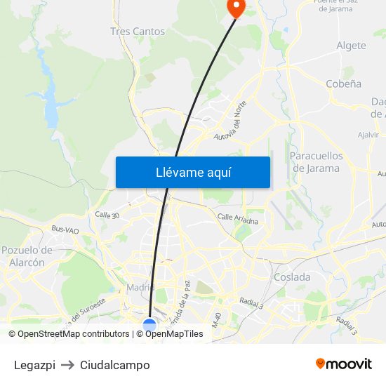 Legazpi to Ciudalcampo map