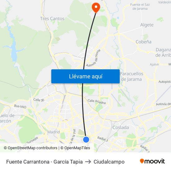 Fuente Carrantona - García Tapia to Ciudalcampo map