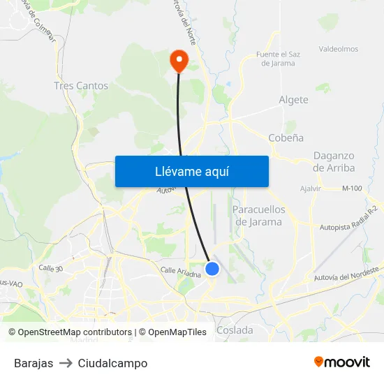 Barajas to Ciudalcampo map