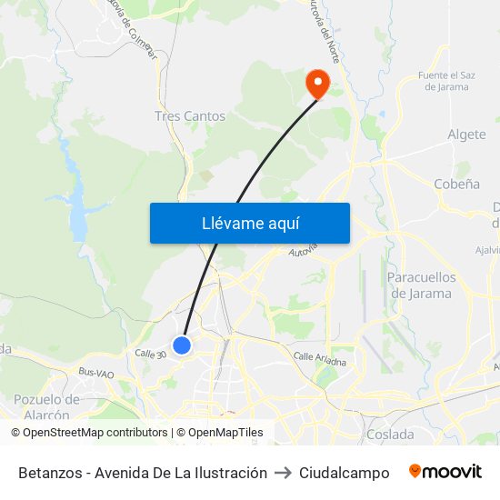 Betanzos - Avenida De La Ilustración to Ciudalcampo map