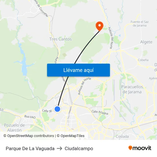 Parque De La Vaguada to Ciudalcampo map