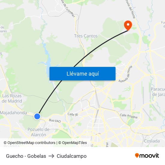 Guecho - Gobelas to Ciudalcampo map
