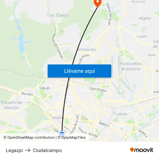 Legazpi to Ciudalcampo map