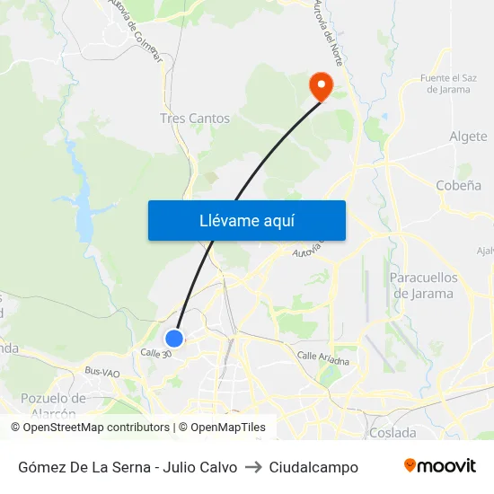 Gómez De La Serna - Julio Calvo to Ciudalcampo map