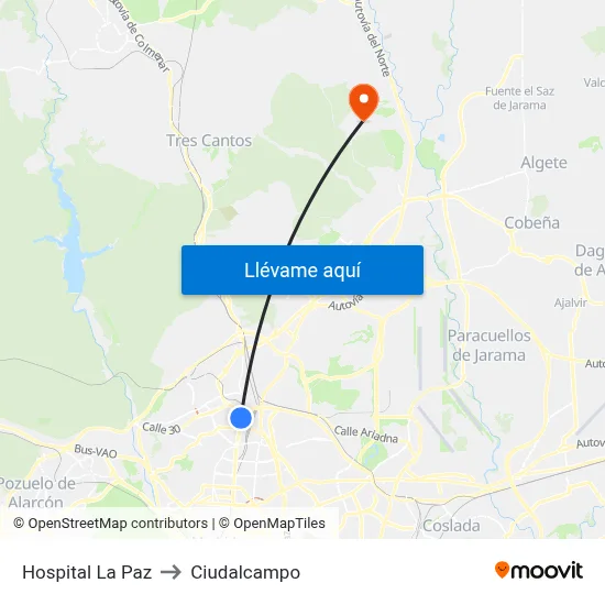 Hospital La Paz to Ciudalcampo map