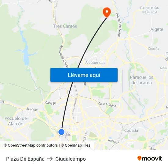 Plaza De España to Ciudalcampo map
