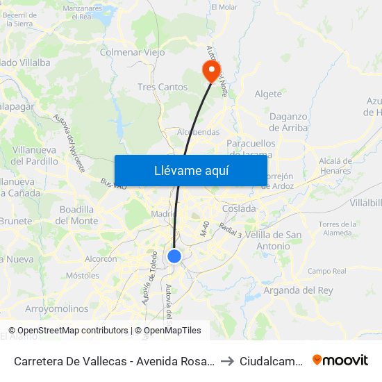 Carretera De Vallecas - Avenida Rosales to Ciudalcampo map