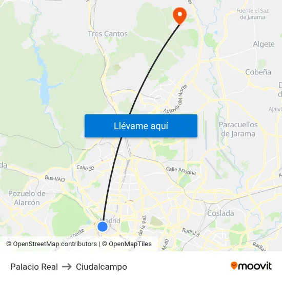 Palacio Real to Ciudalcampo map